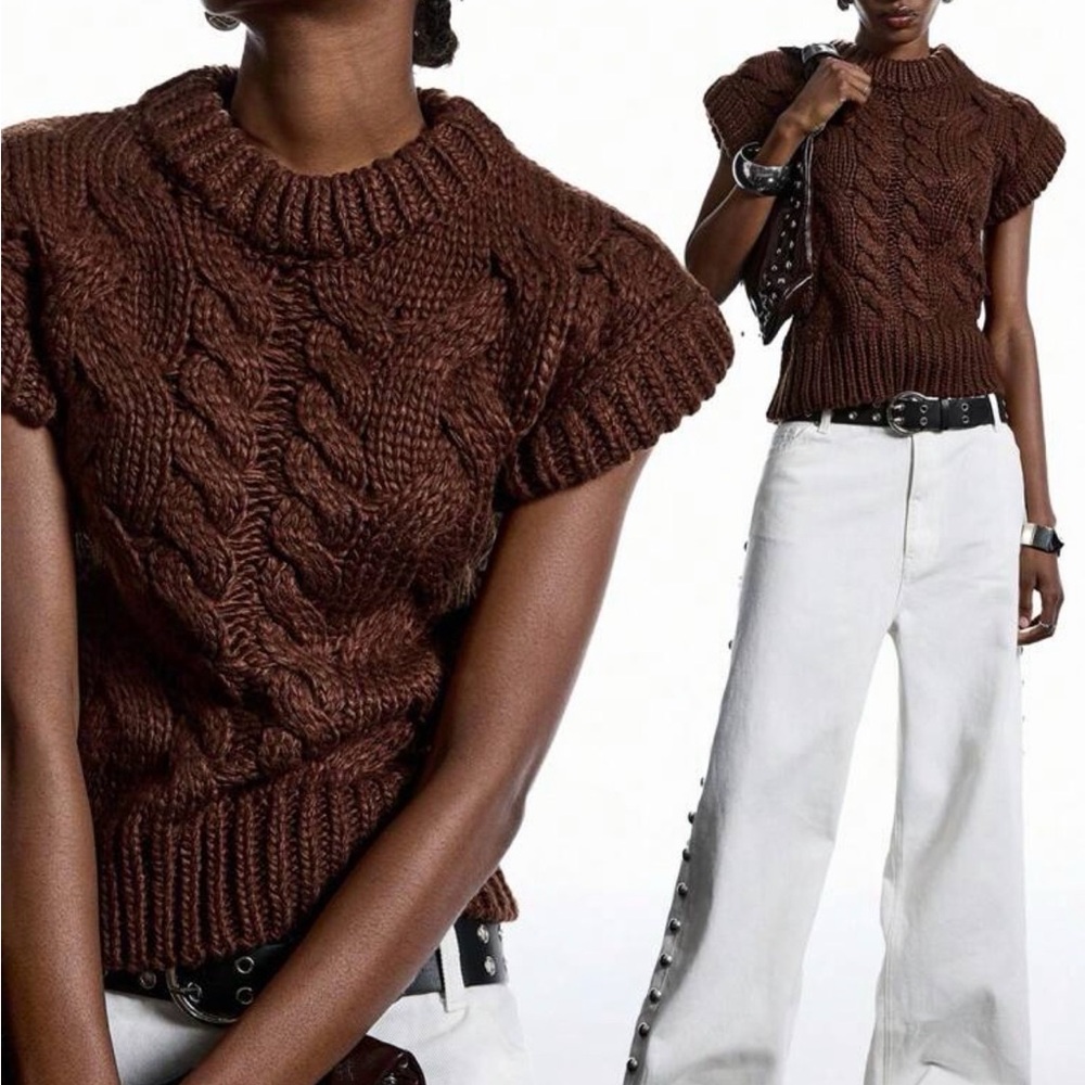 Brown Cable Knit Sweater